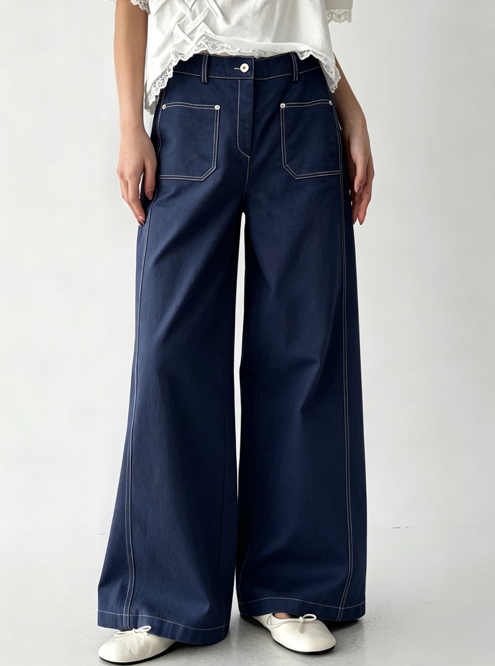 明線扯布闊腳褲 