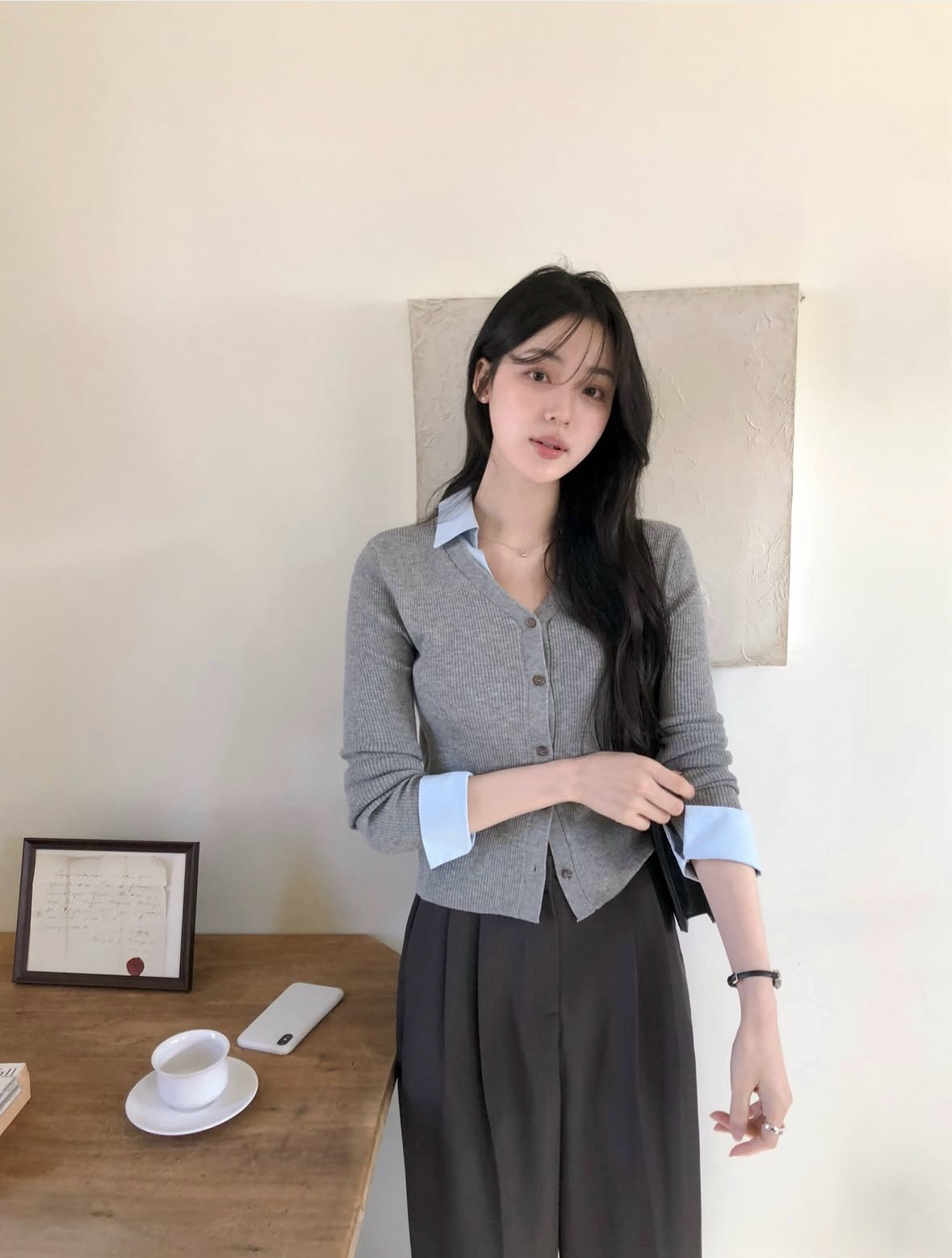 【上班/休閒】拼領假兩件針織上衣