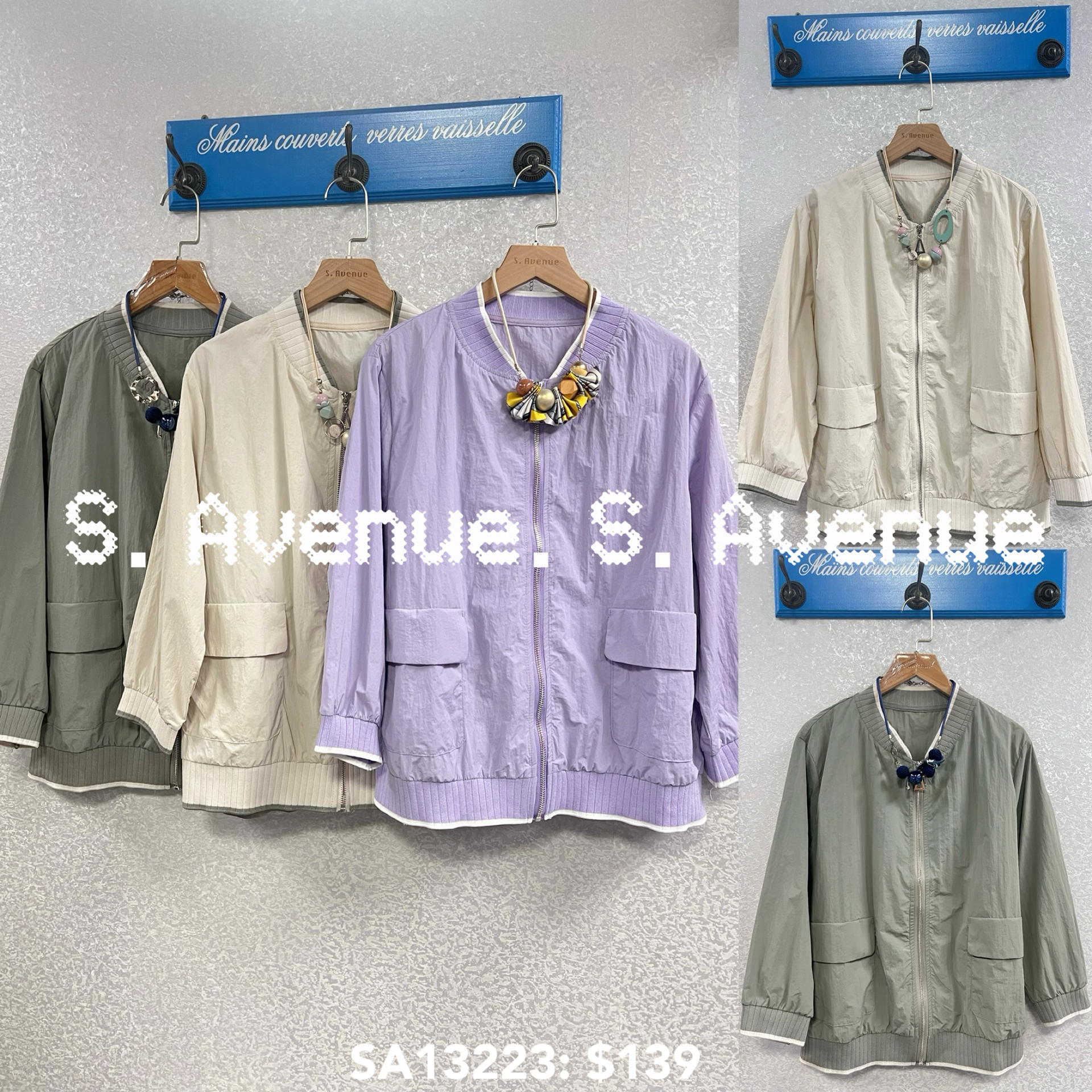 SA13223: 中袖撞色邊拉錬外套