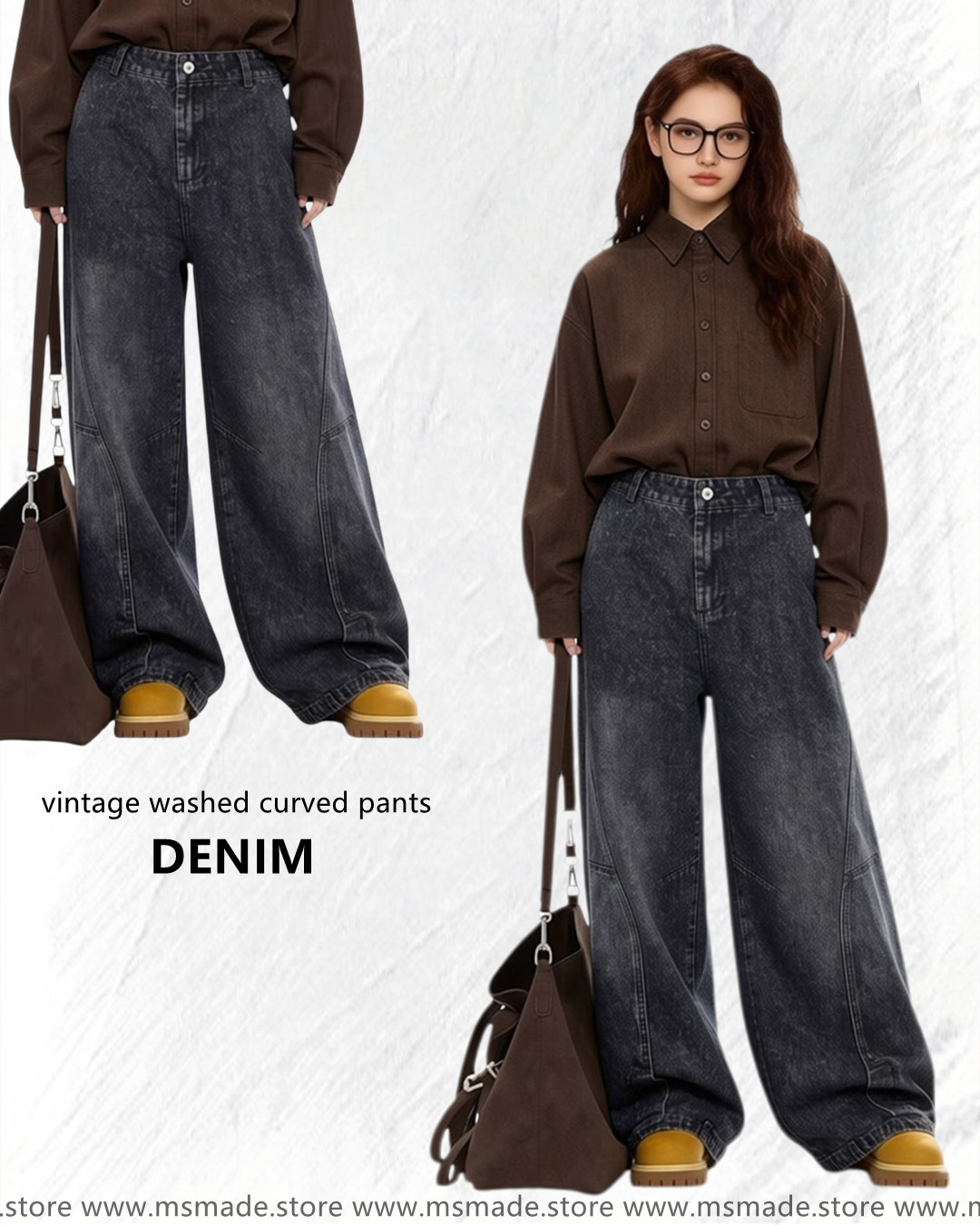 M25258 水洗磨舊彎刀牛仔褲