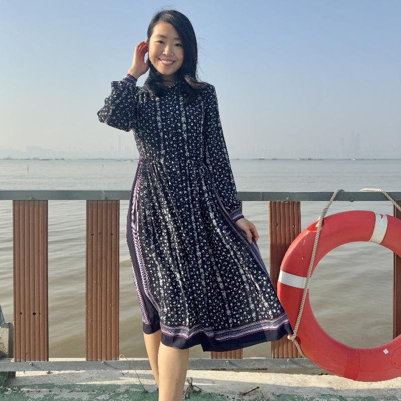 Vintage Japanese Colorful Linear Pattern Trimmed Floral Shirtdress (MT2260-25)
