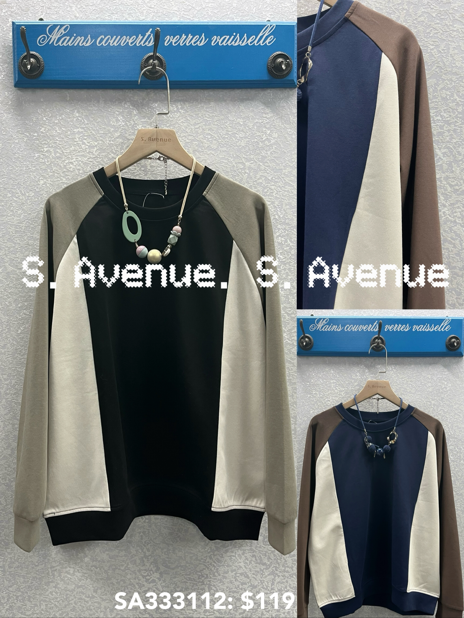 SA333112: 長袖拼色太空棉tee