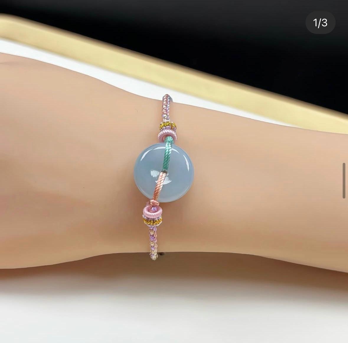 冰藍翡翠平安扣手繩