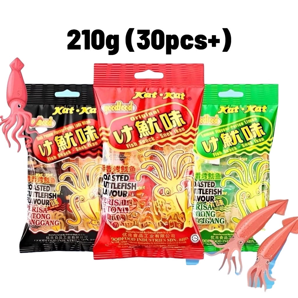 30pcs+ 210g BigPack Kat-Kat Fish Roasted Cuttlefish katkat Snek Ikan Perisa Sotong Panggang [Original/Black Pepper]