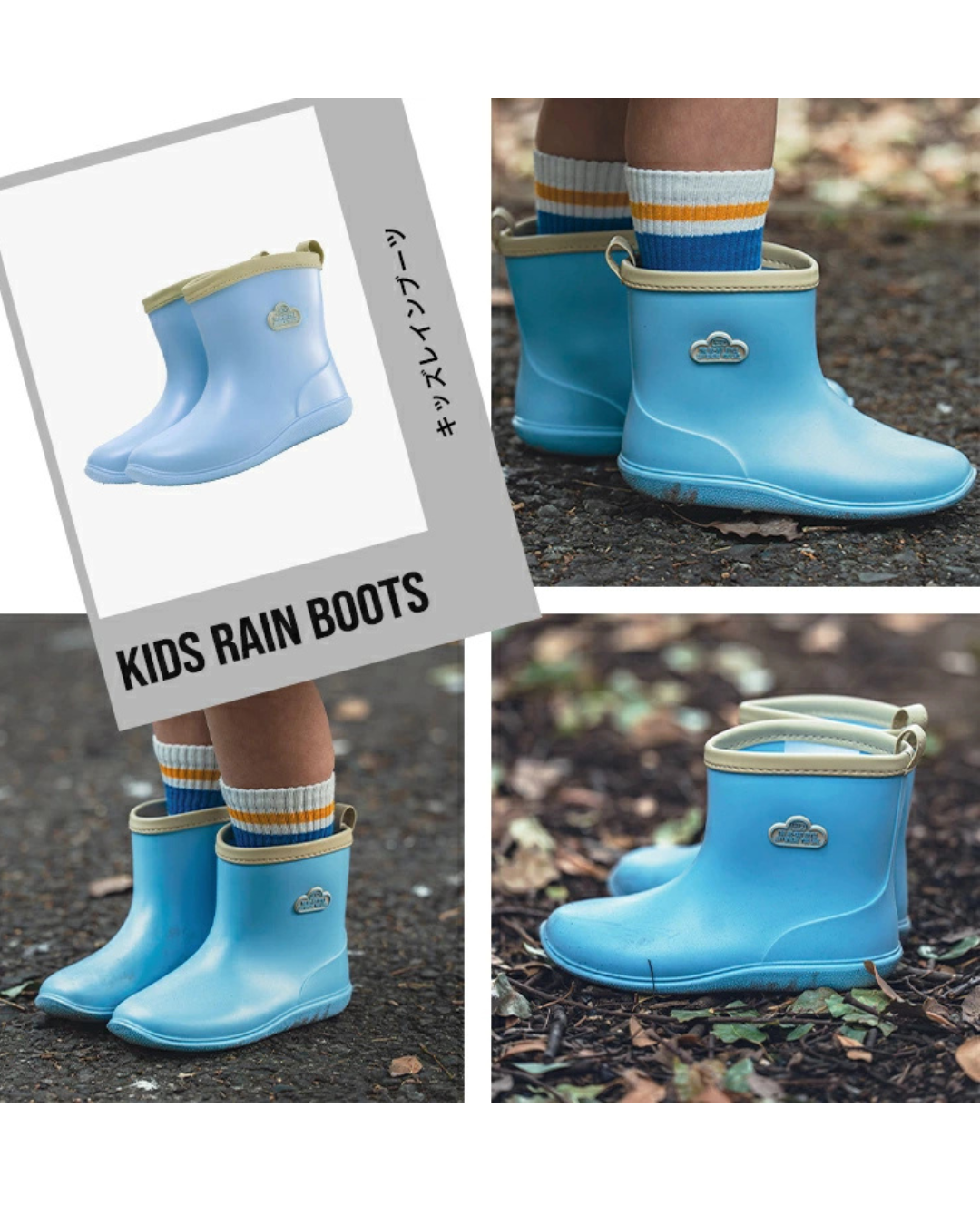 日本代購【 2026新商品 日本直送 KiU 復古 童趣 配色 兒童 雨靴 附收納袋＋名牌 男女童都啱 | Retro Kids’ Color Rain Boots with Storage Tote & Name Tag 】﻿