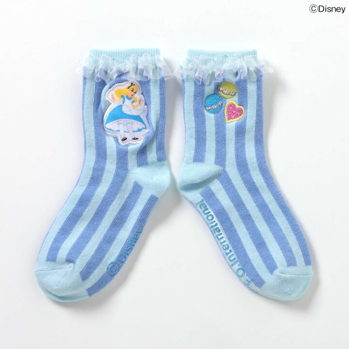 🇯🇵預訂 日本直送🇯🇵Apres les cours x 愛麗絲系列兩色人物貼花薄紗荷葉邊襪子