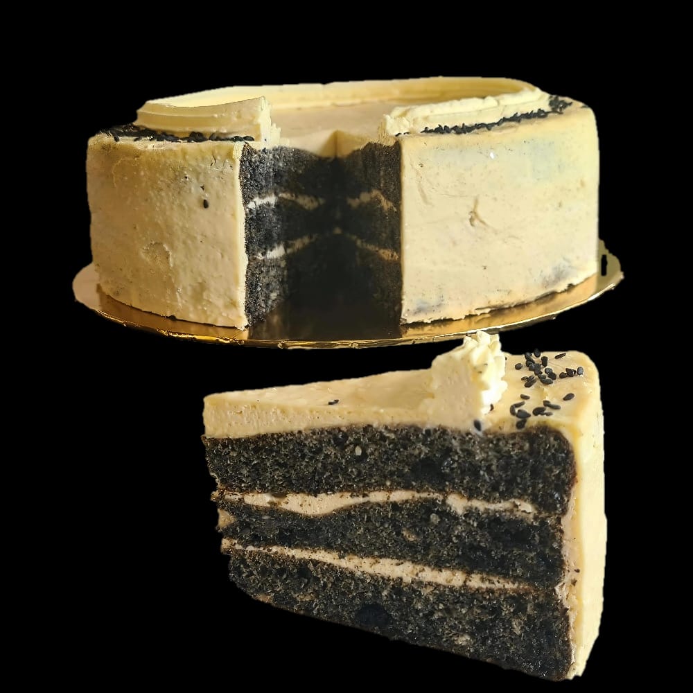 Keto Black Sesame Almonds Cake with Matcha Frosting - 5" / Ready Stock