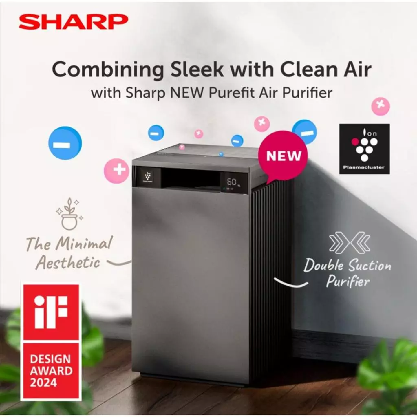 Sharp Purefit 84m³ Plasmacluster Air Purifier (FXS120LH)