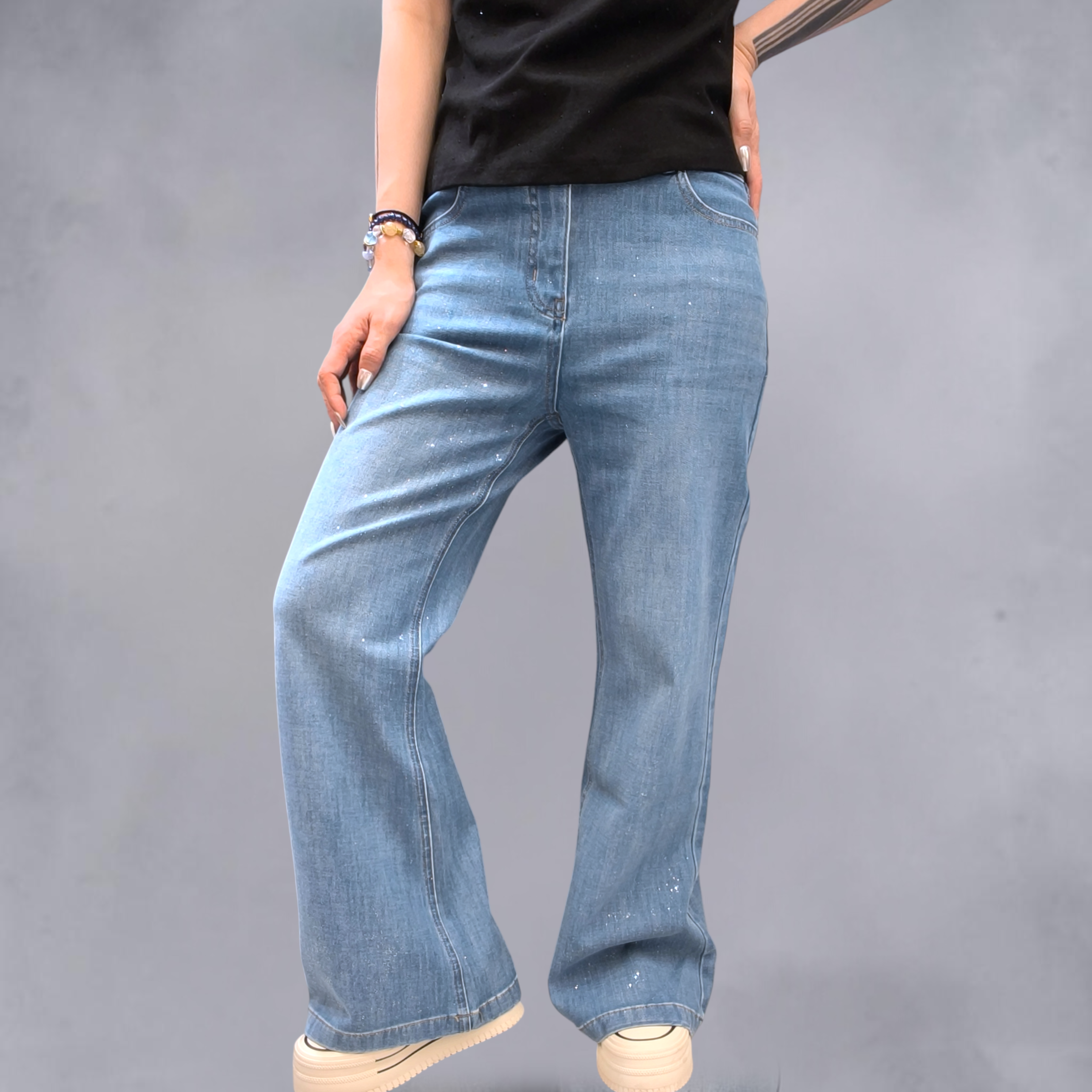 銀閃喇叭簿牛仔褲