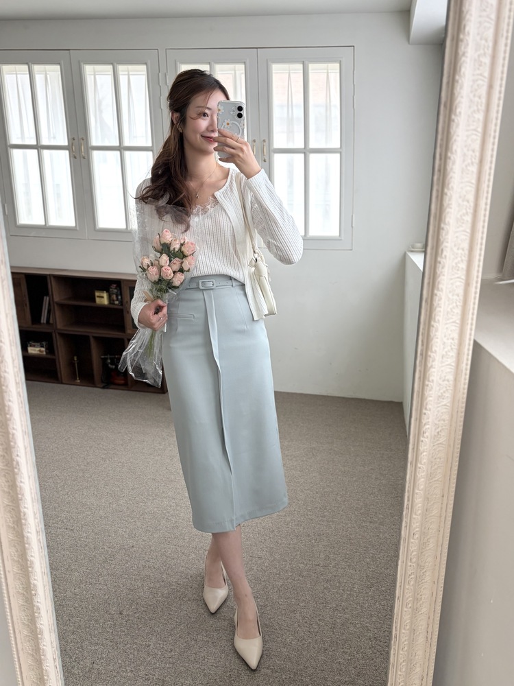 Belted Pencil Skirt (Blue)