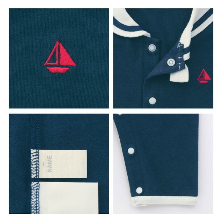 🇯🇵預訂 日本直送🇯🇵兩色水手領帆船刺繡長袖開襟連身服