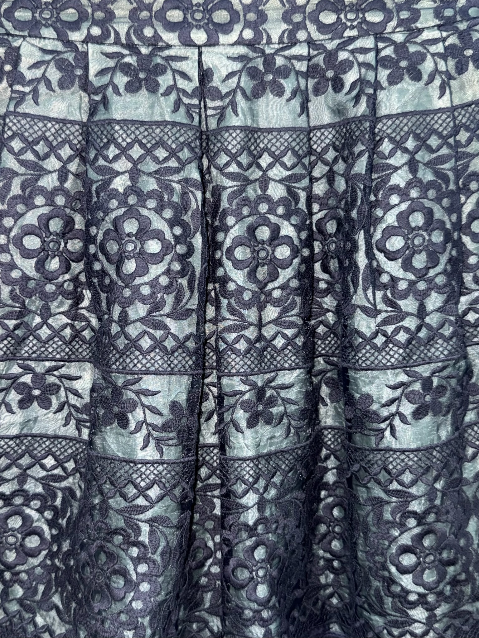 Vintage Baroque Sage Green Midi Skirt 