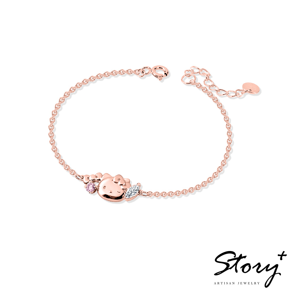 📦訂購 台灣限定 三麗鷗SanrioＸSTORY故事銀飾 Hello Kitty 學院Mix系列 玫瑰金晶鑽純銀手鏈