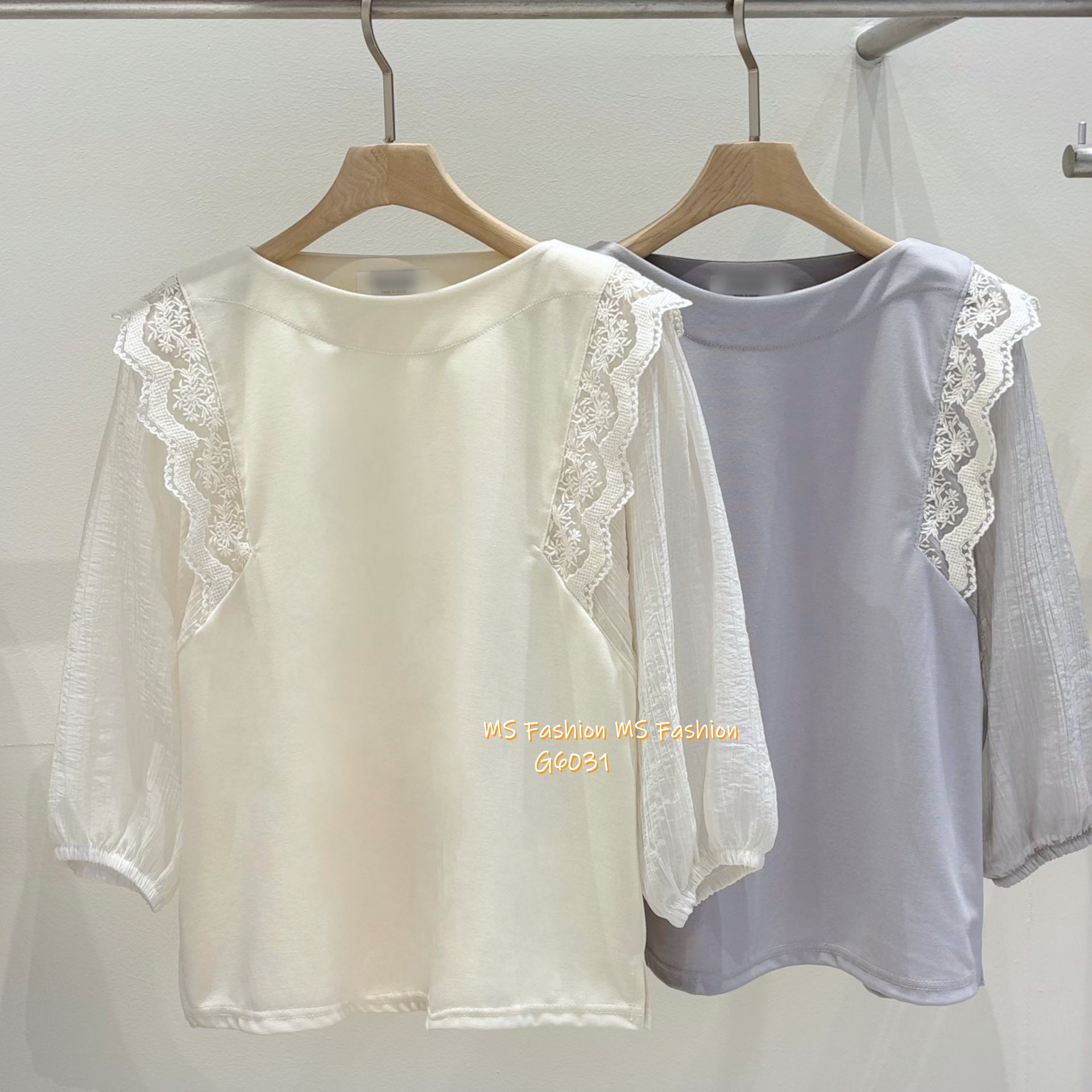 G6031 韓國🇰🇷肩lace拼布top