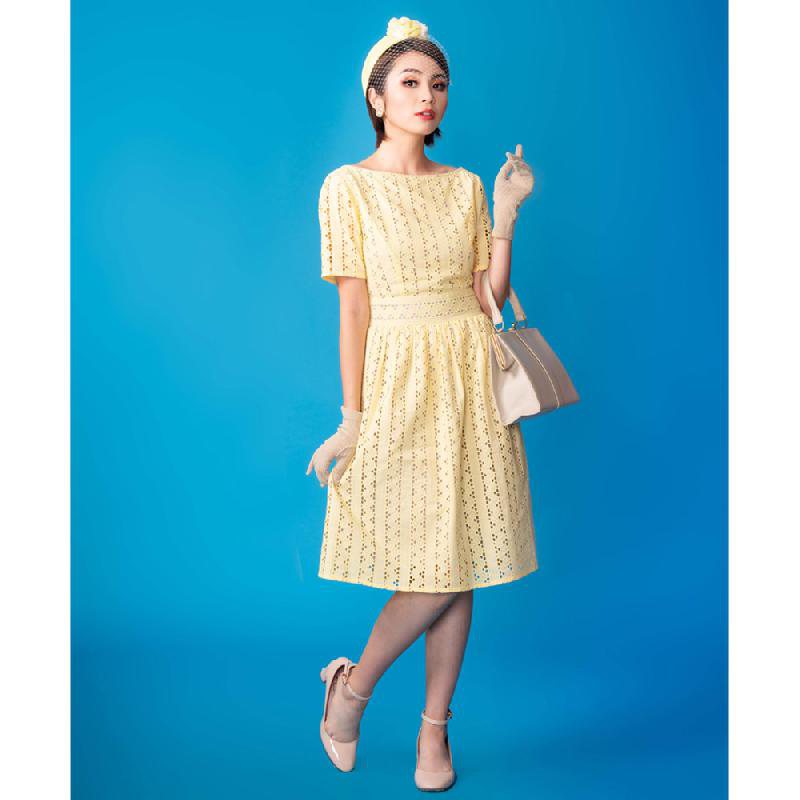 SOLD OUT 1950s Bateau Garden Afternoon Party Dress- Yellow Floral(FM102)