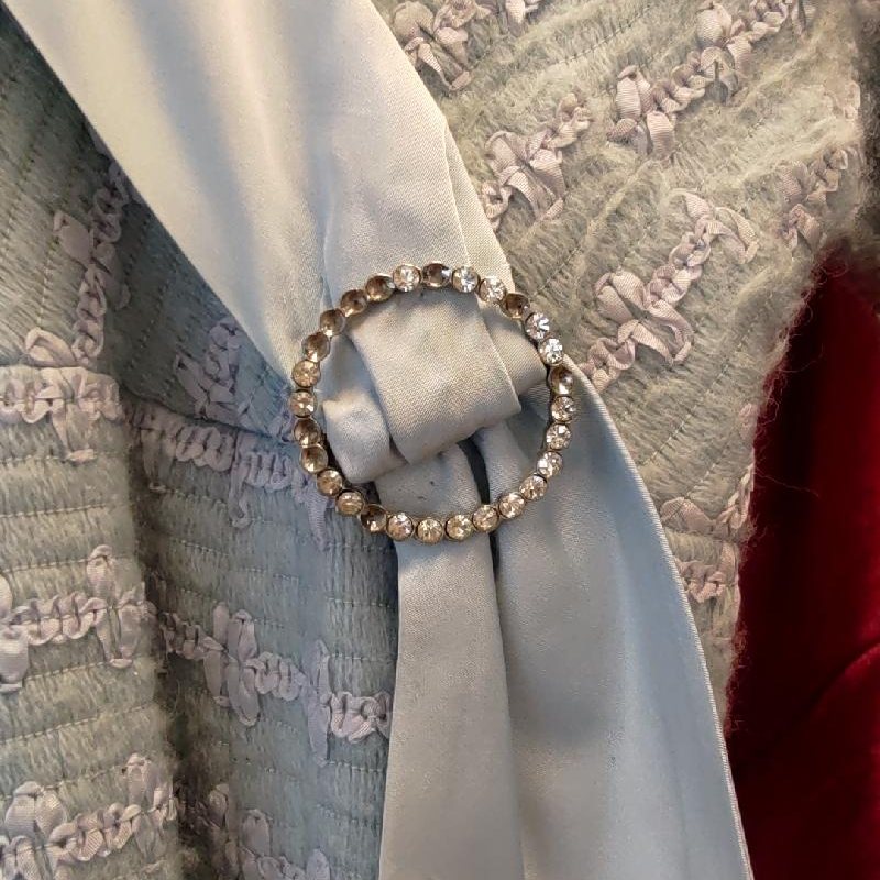 Rare! 1950s Powder Blue Wool Dress with Sparkly Belt Buckle and Satin Trim (MT1938)