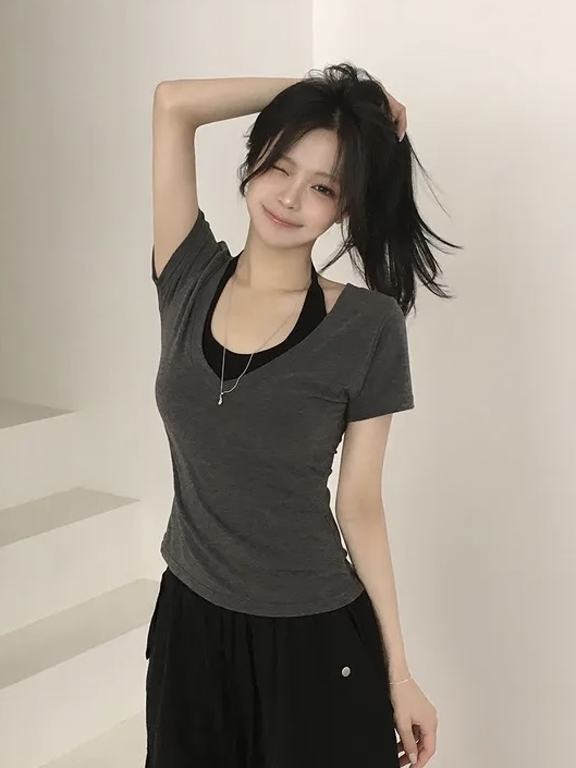 Halter Neck Layered V-Neck Top