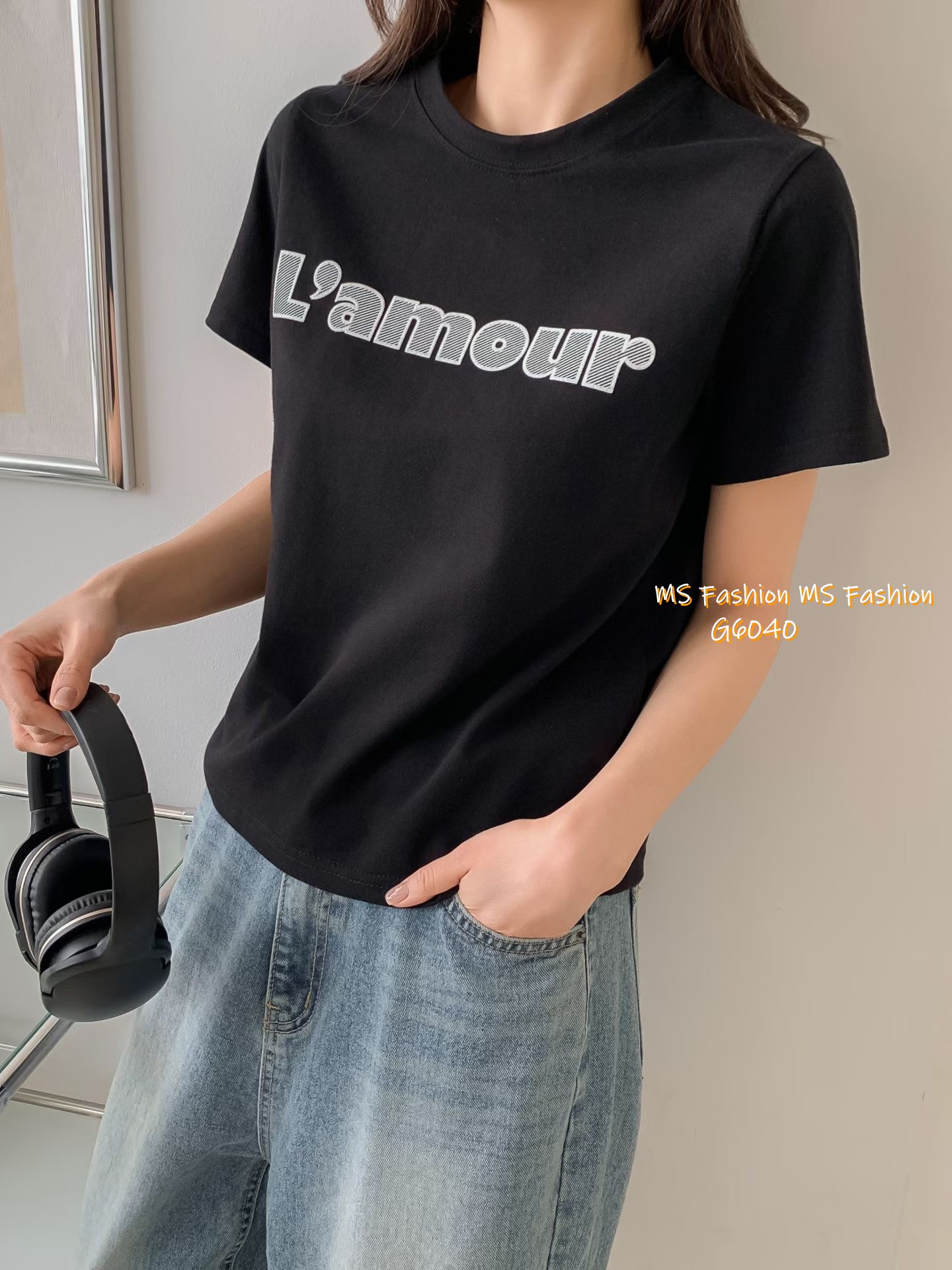 G6040 韓國🇰🇷拼色字母tee仔