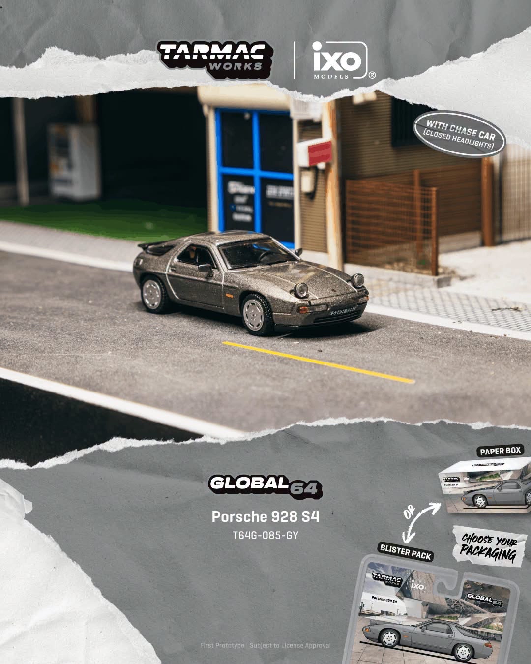 （預訂 Pre Order) Tarmac Works  ( T64G-085-GY ) Porsche 928 S4 Grey Metallic