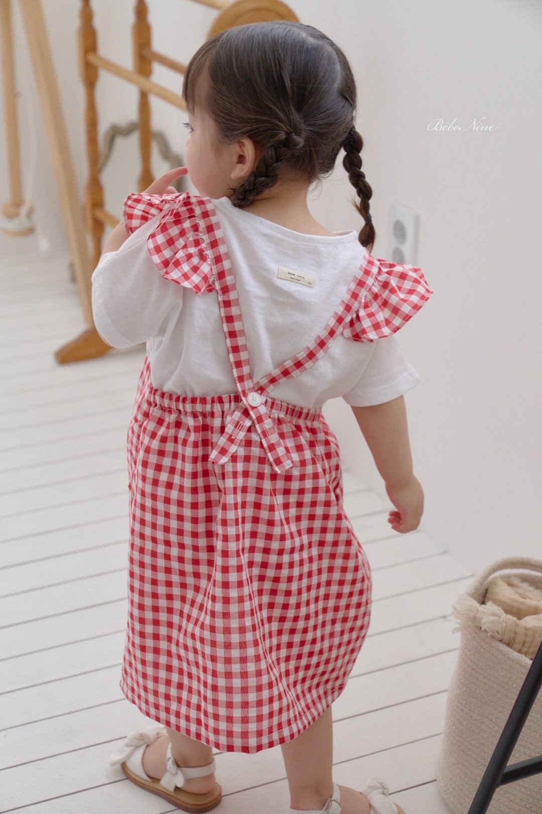 ☀️預訂 韓國直送☀️🇰🇷Bebenine兩色格紋荷葉邊純棉吊帶連身裙