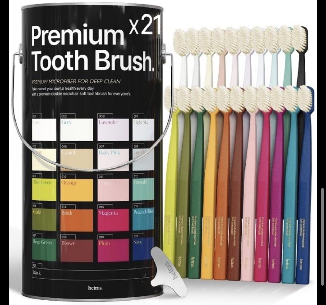   韓國 HETRAS 彩虹雙層刷毛油漆桶牙刷 21入