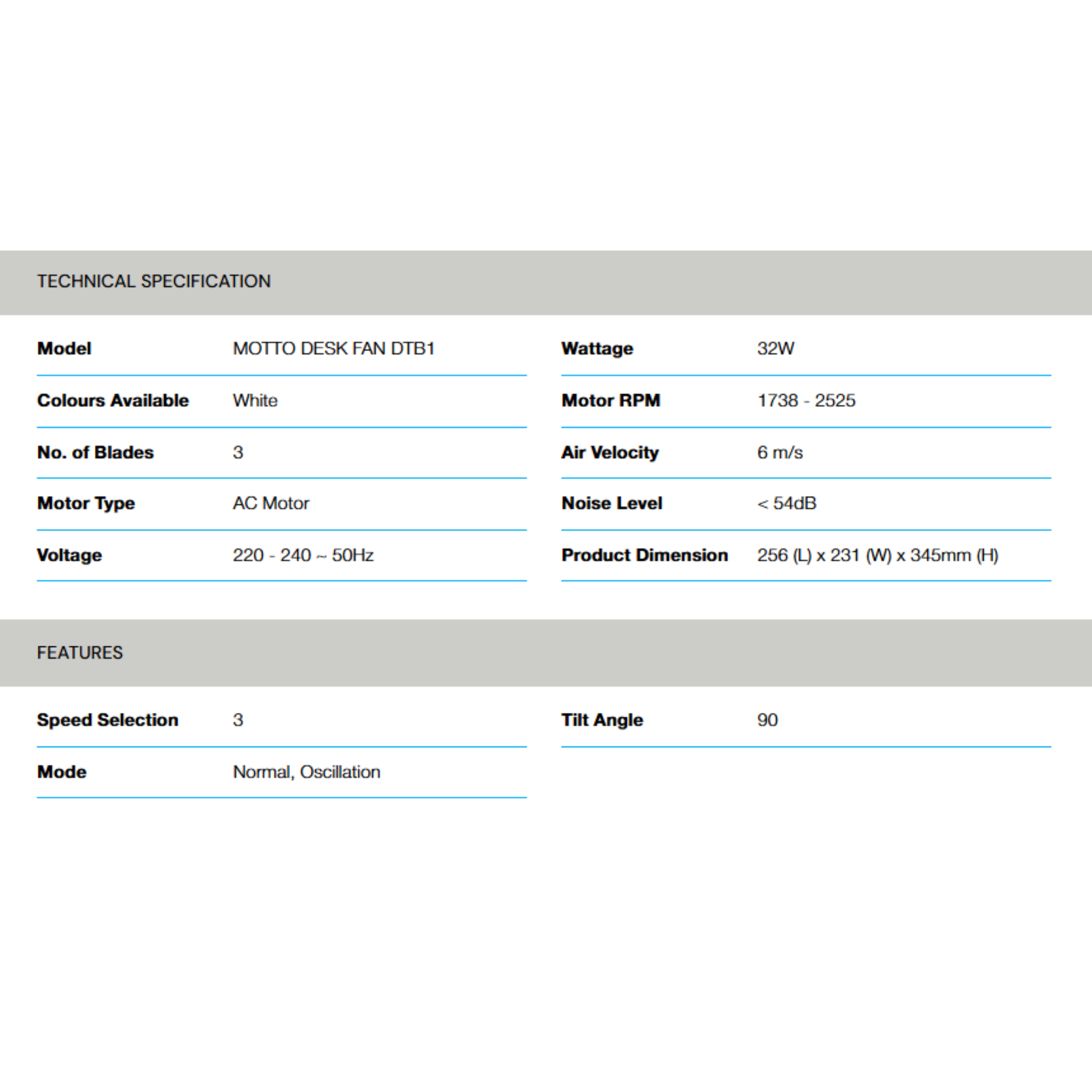 Alpha 7" AC Motor Desktop Fan (DTB1/7-AC)