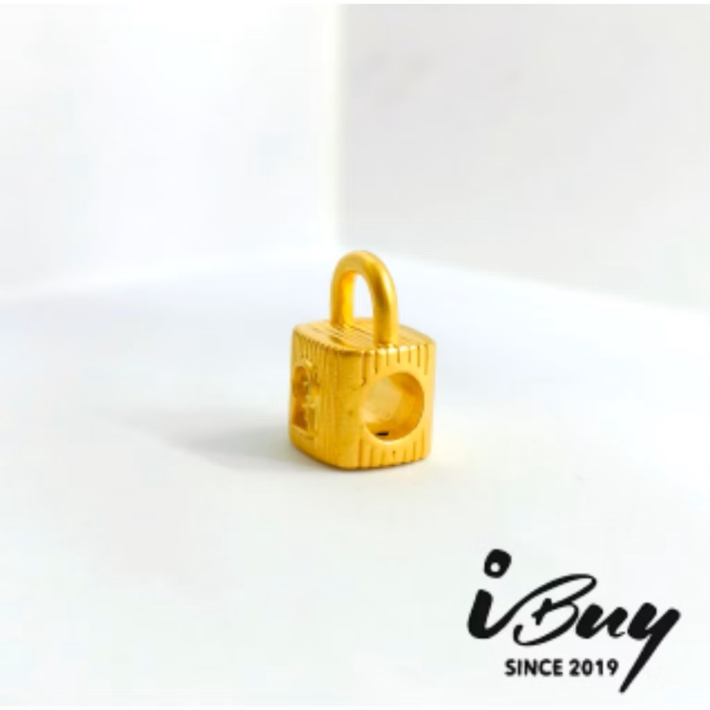 916 GOLD STRAIGHT-LINE LOCK HEAD CHARM BEAD 916 金 直纹锁头串咀