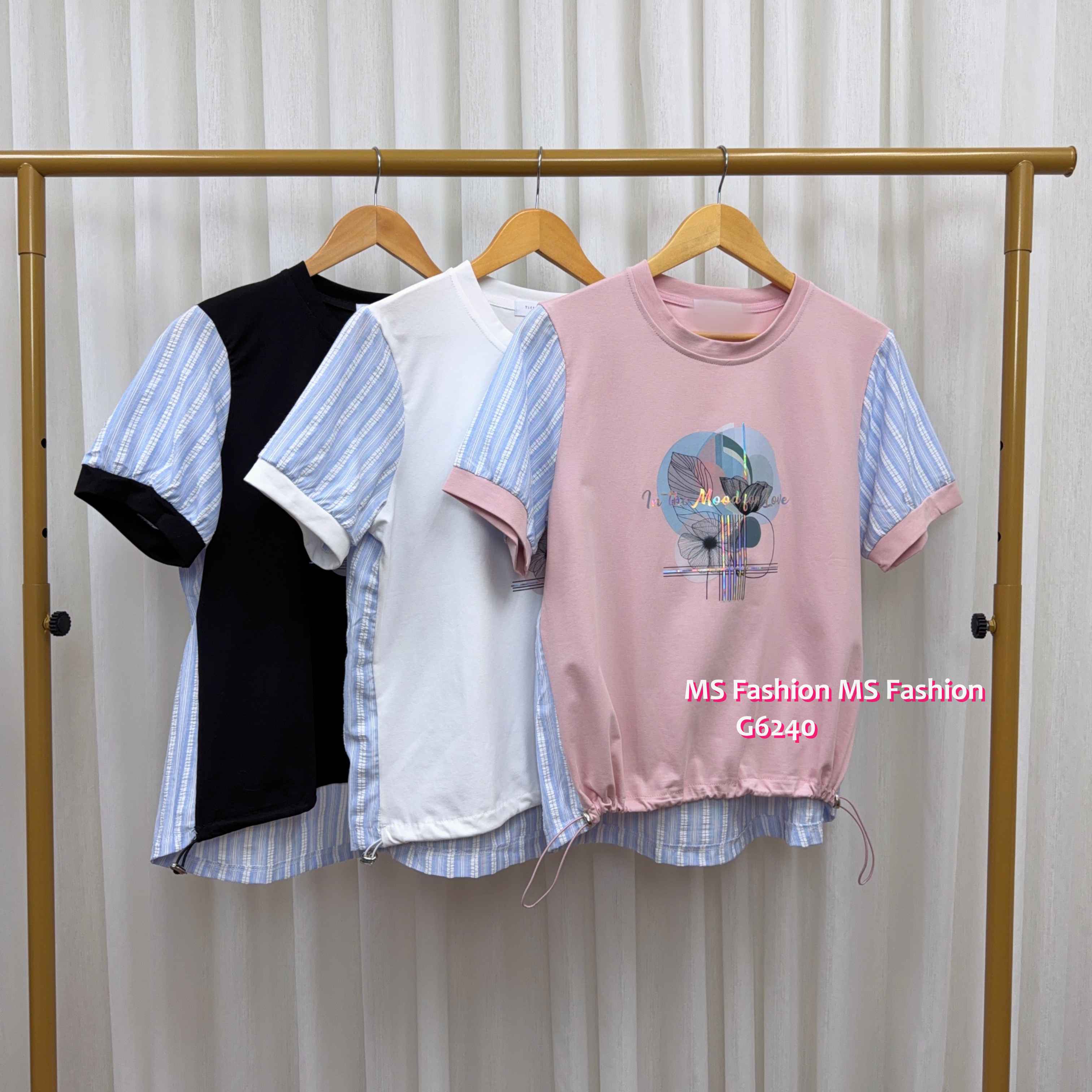 G6240 拼條子pattern top