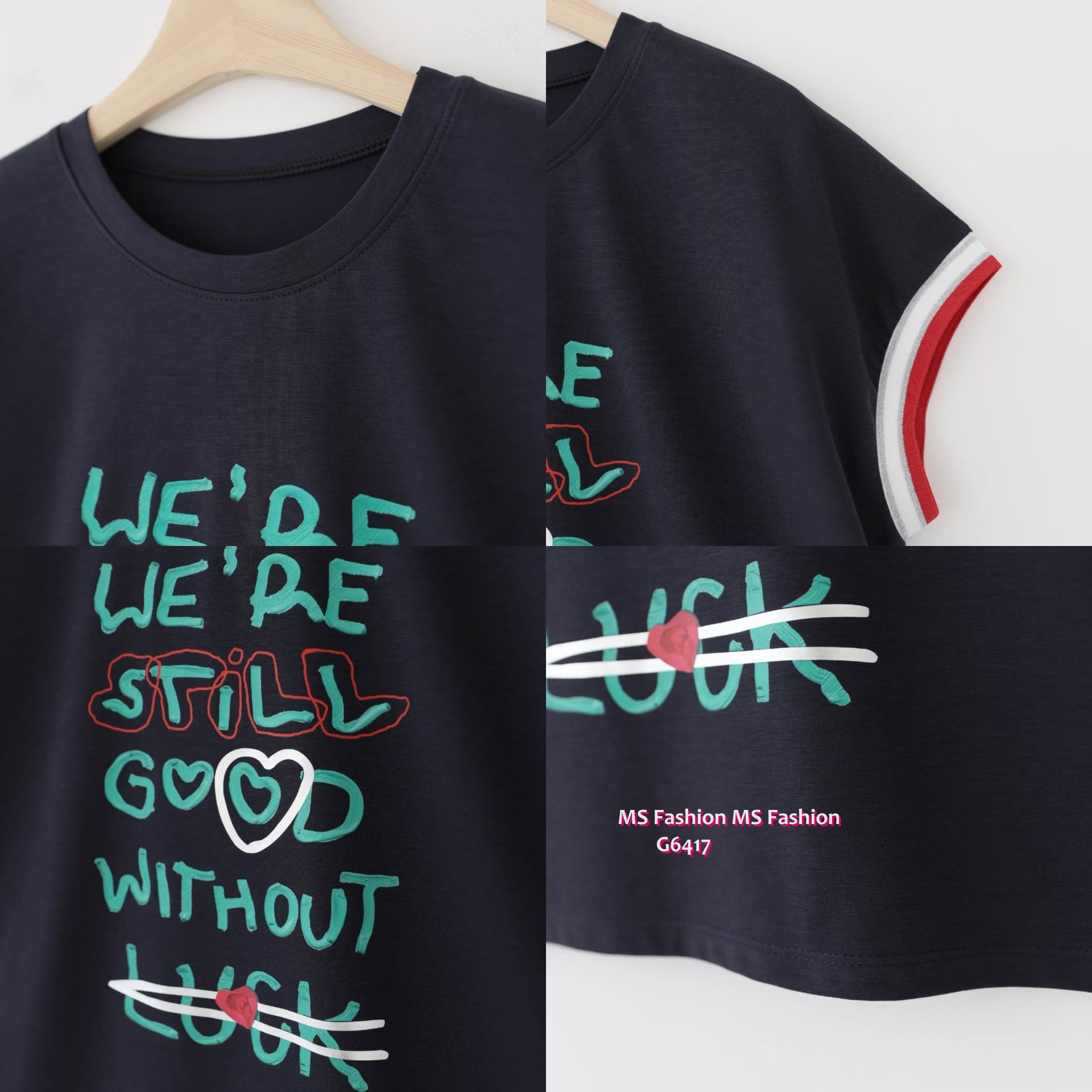 G6417 拼色字母print top