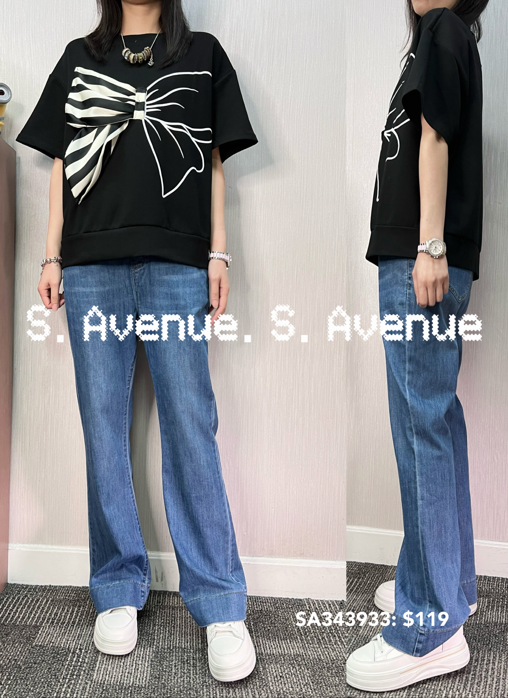 SA343933: 短袖立體大蝴蝶結鬆身tee