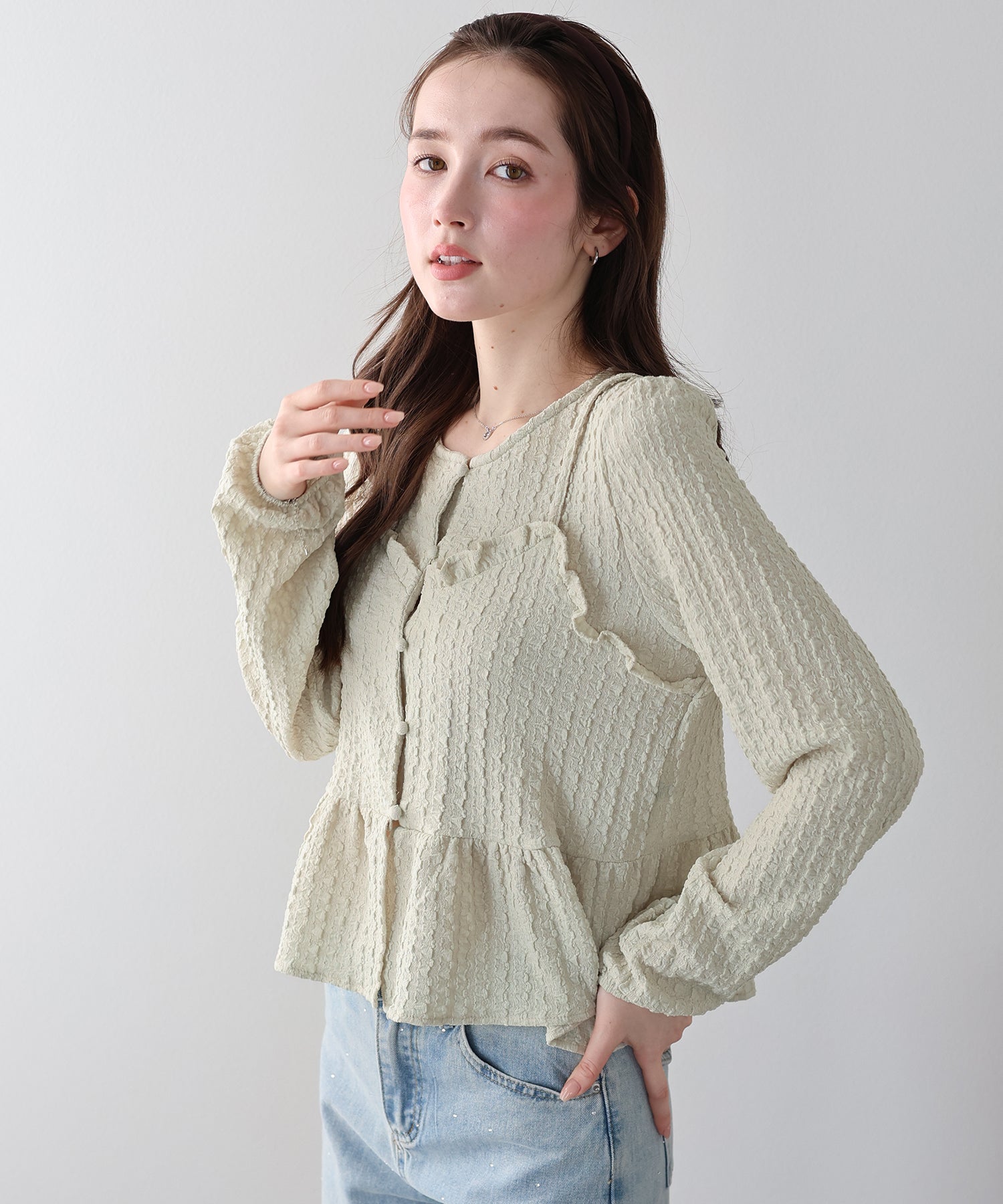 <JP> Pokopoko Textured Ruffles Top (假兩件) * 3色入 <預購>