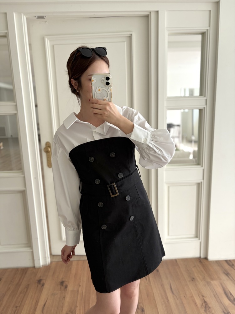 Belted Short Trench Dress (Black)