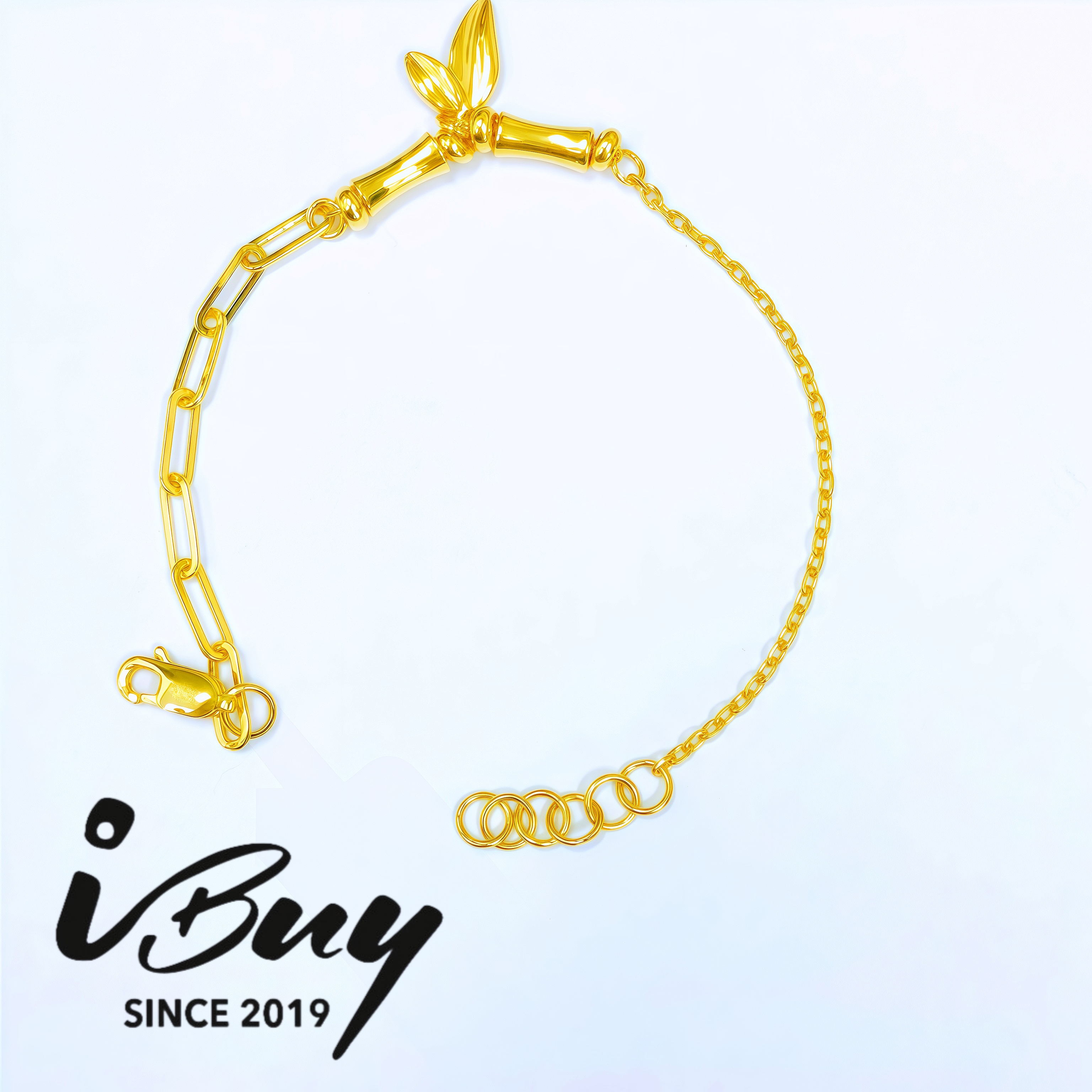 916 GOLD BAMBOO LEAF AB TYPE BRACELET 916 金 竹节拼接手链