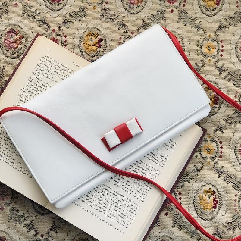 Vintage C.a. 1960-70s Canada Cabretti Red & White Ribbon Two Way Clutch/Shoulder Envelope Bag(MT1789)