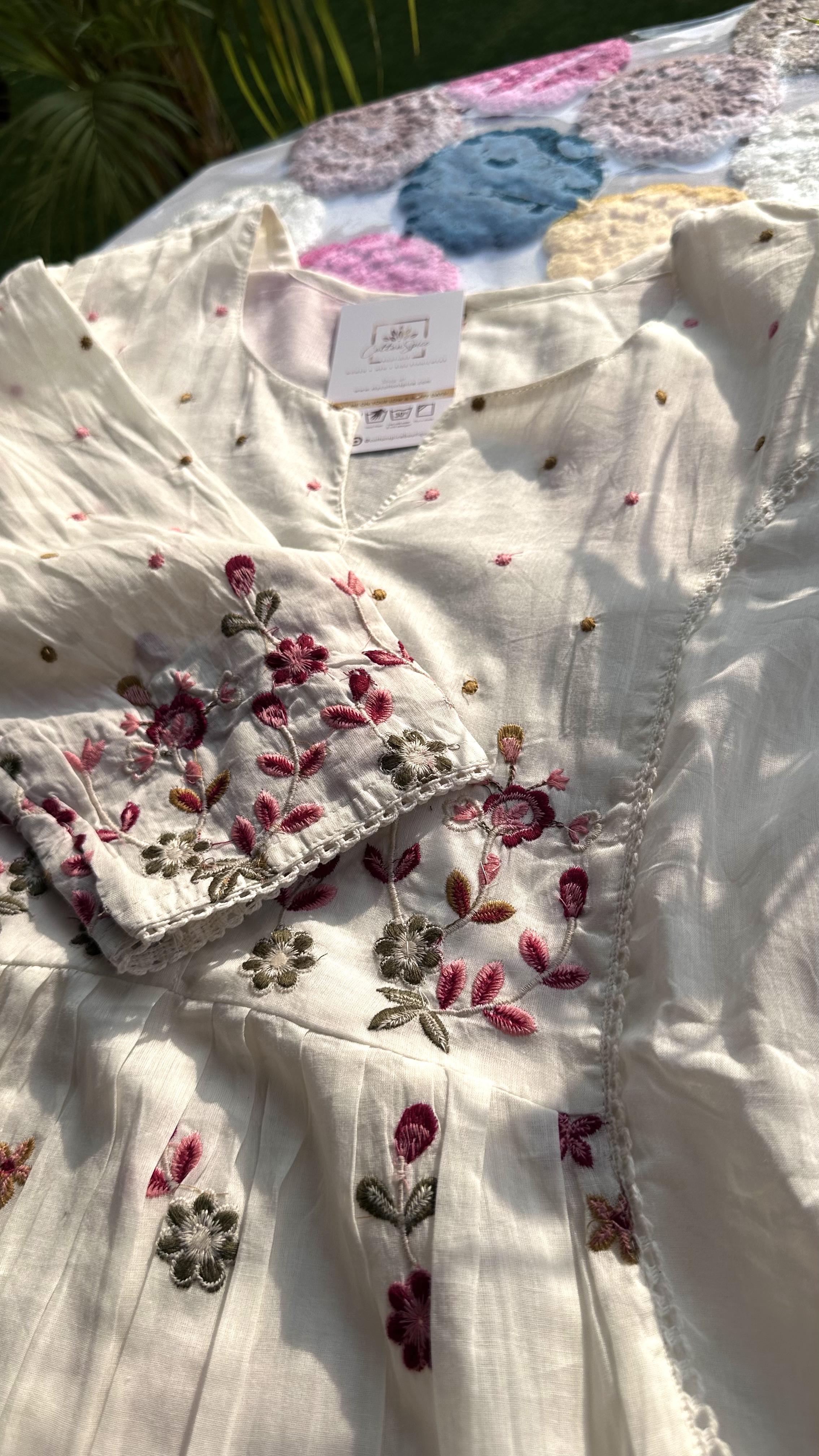 Pure White Embroidered Floral Print Kurta Set
