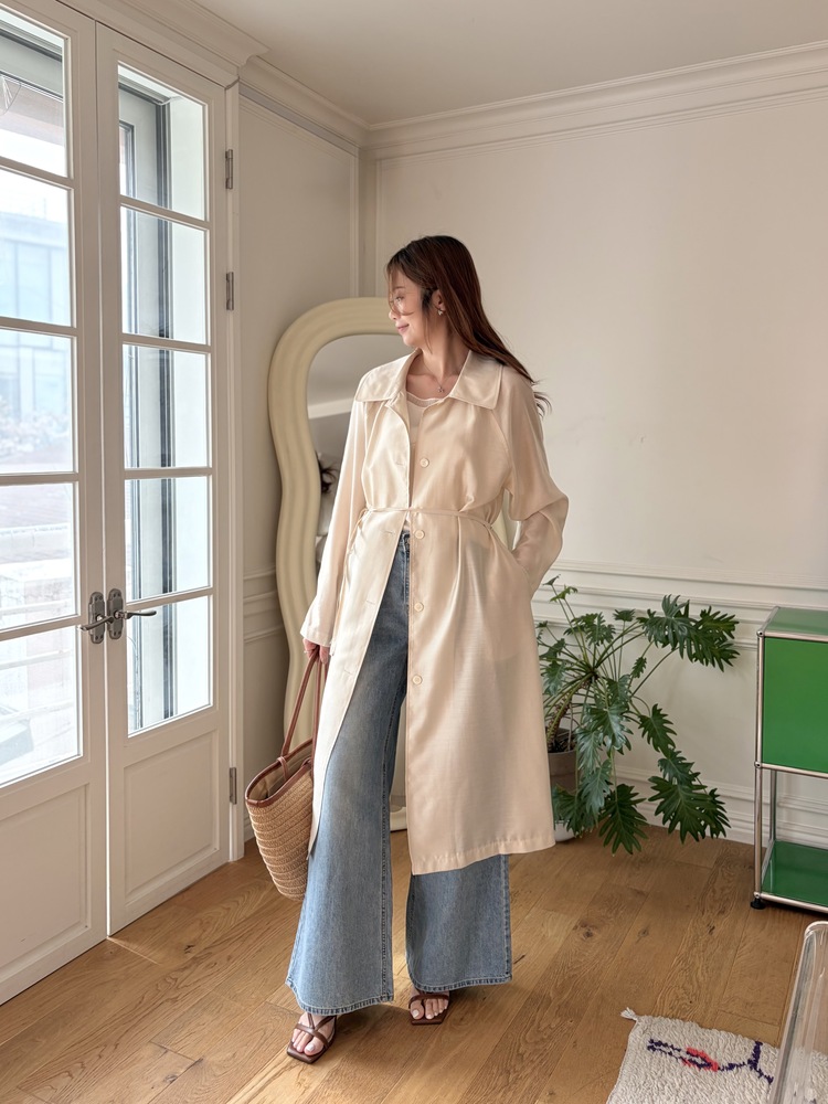 Silky Belted Trench Coat (Ivory)