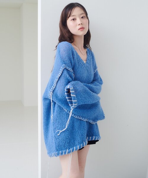 v領盲針編織冷衫