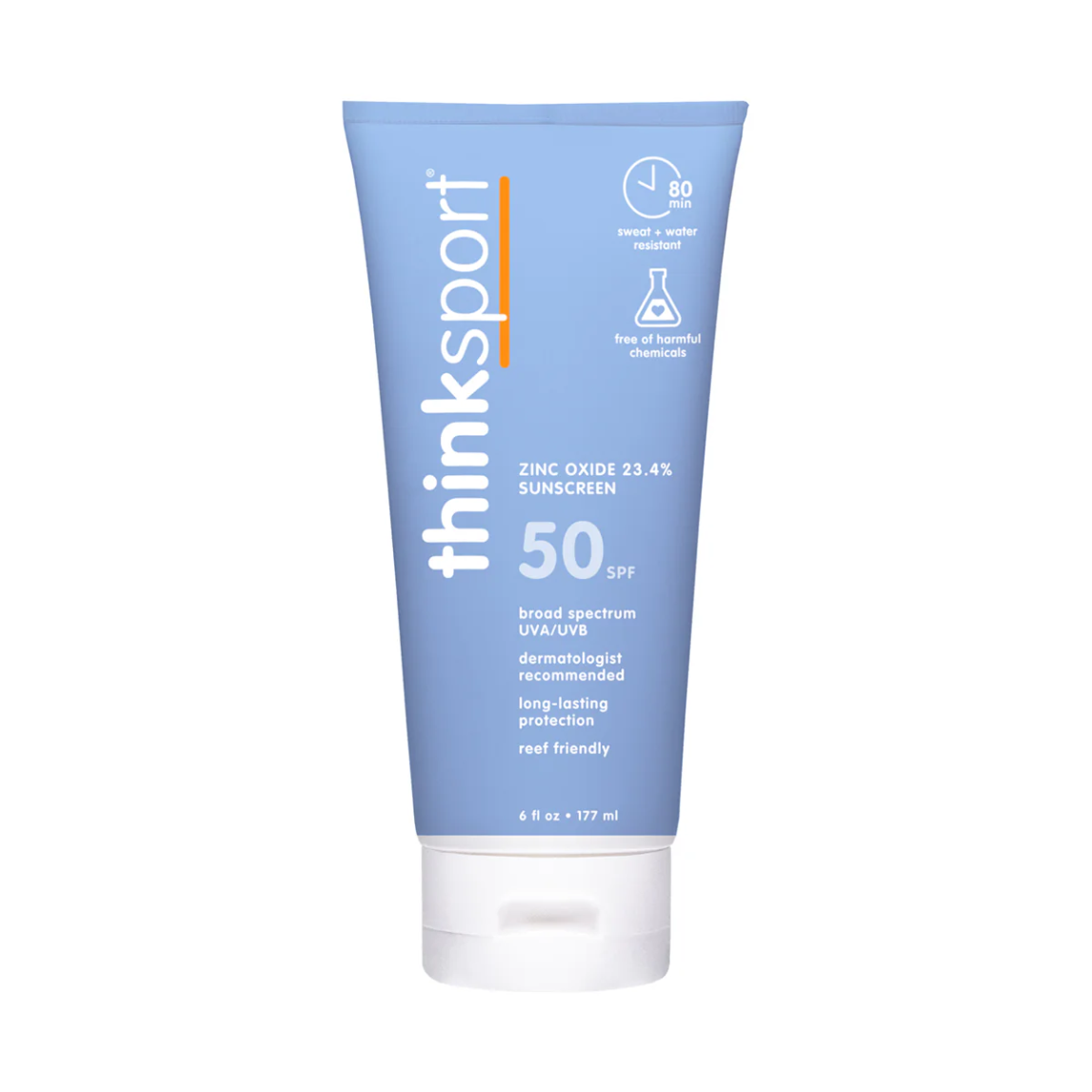 Think Thinksport Safe Sunscreen SPF 50+ 6oz (177ml) – 美國製造 礦物物理防曬霜 防水防汗 適合運動 (無化學成分 香港行貨)