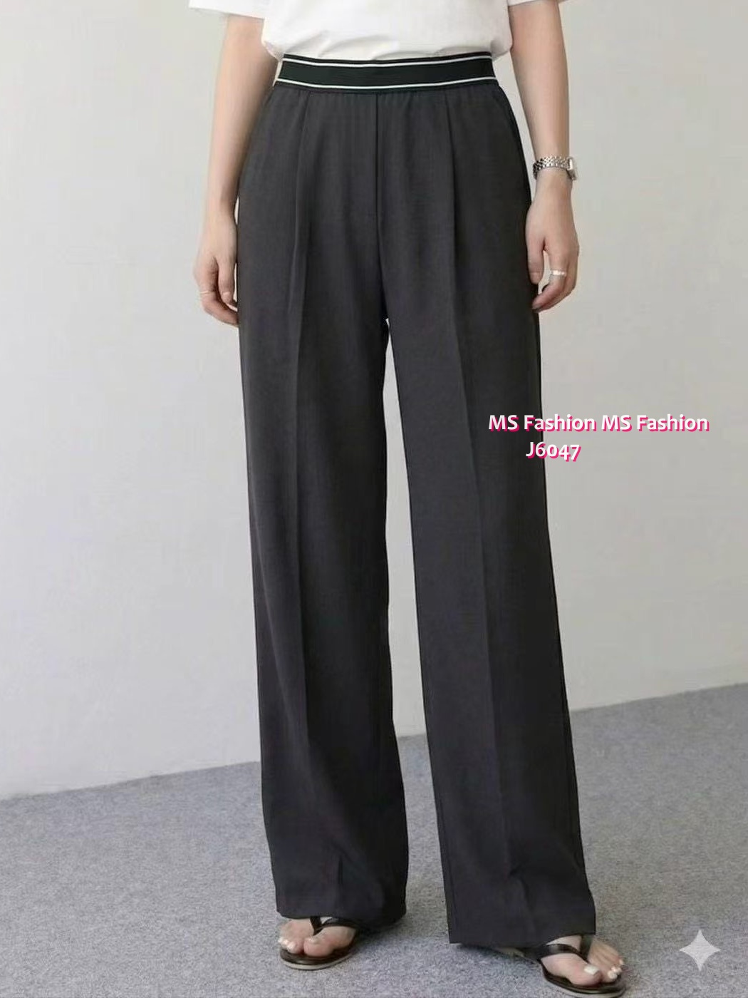 J6047 韓國🇰🇷拼色腰闊筒西褲