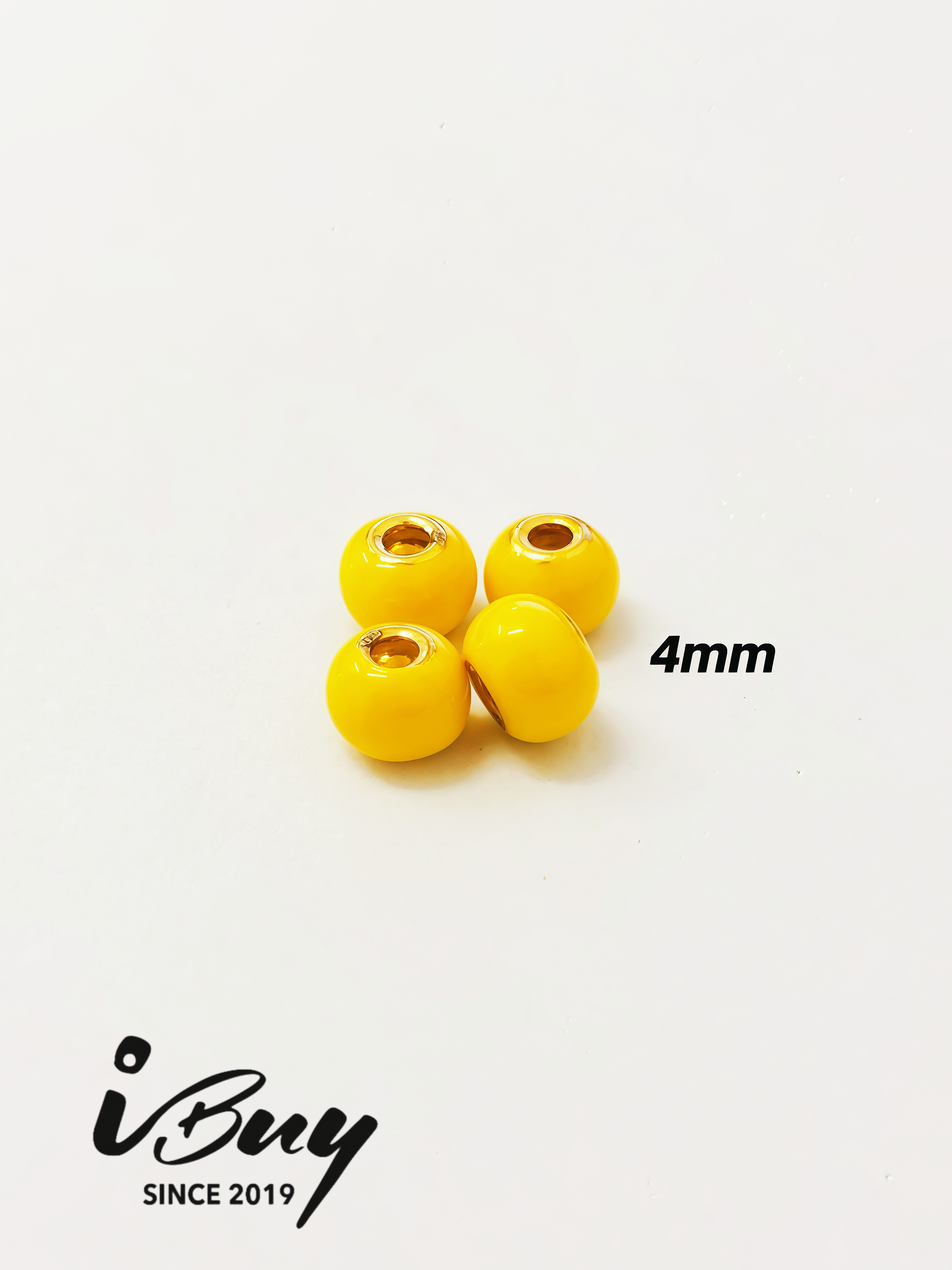 999 GOLD 4MM ENAMEL DOPAMINE SPACED BEAD - GOLDEN YELLOW 999 金 4MM珐琅隔离珠- 金黄色