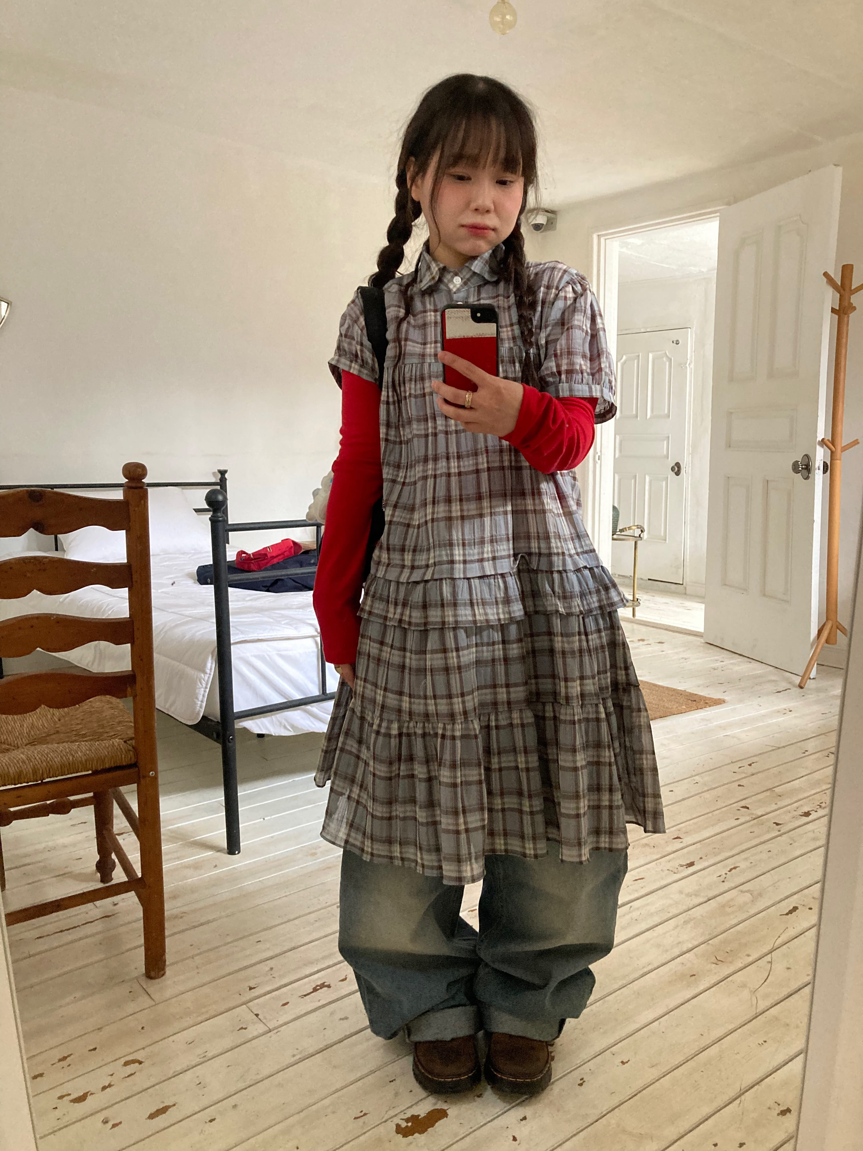 monday check layered dress