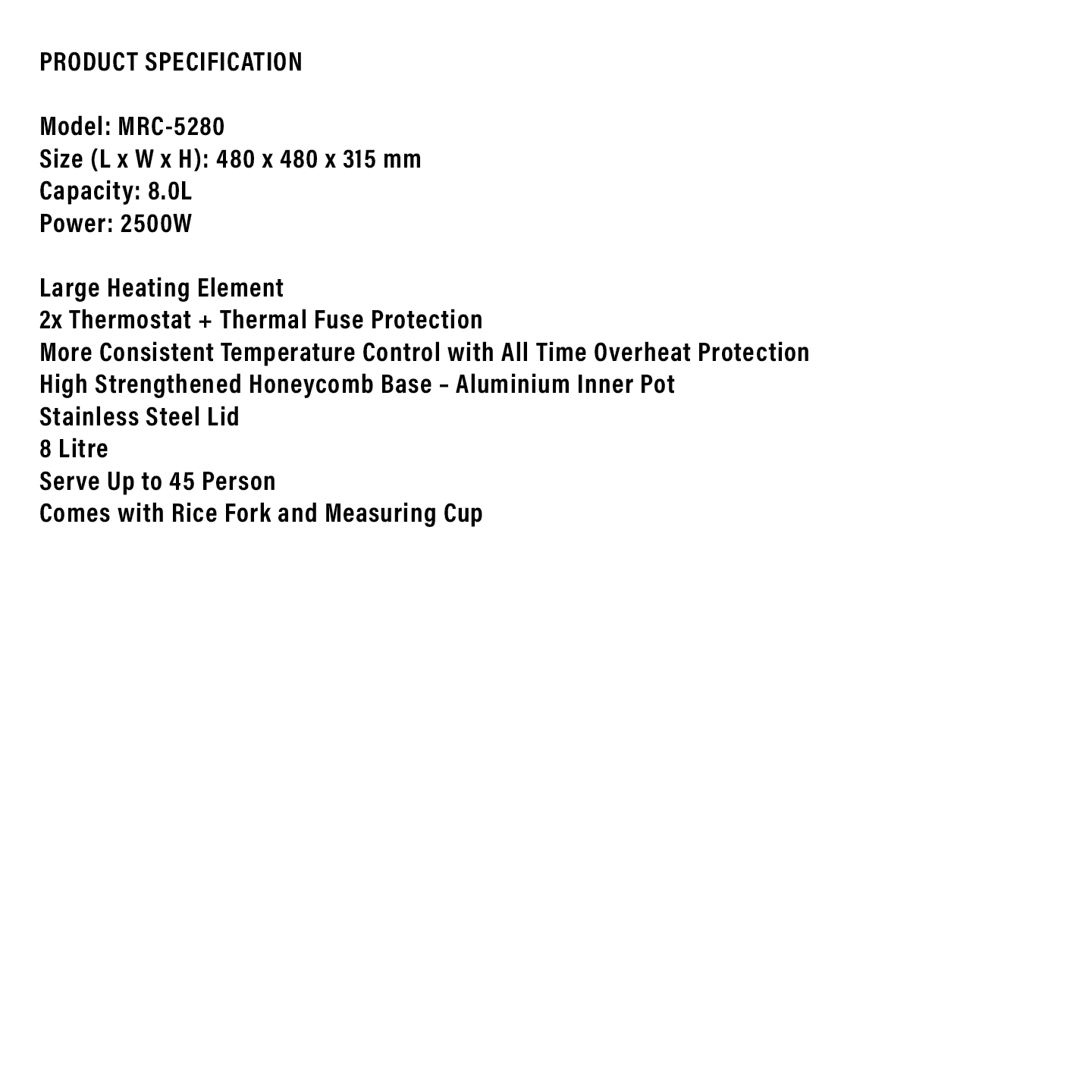 Milux 8.0L Commercial Rice Cooker (MRC-5280)