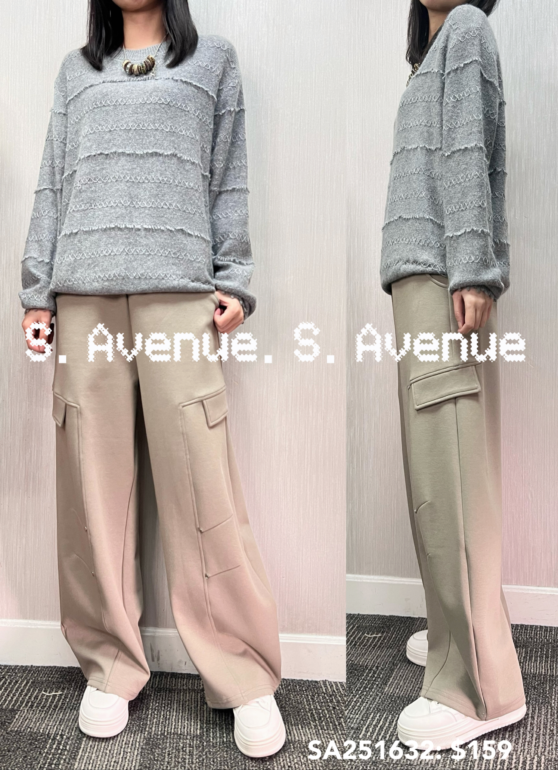 SA251632: 長袖暗織紋淨色冷top