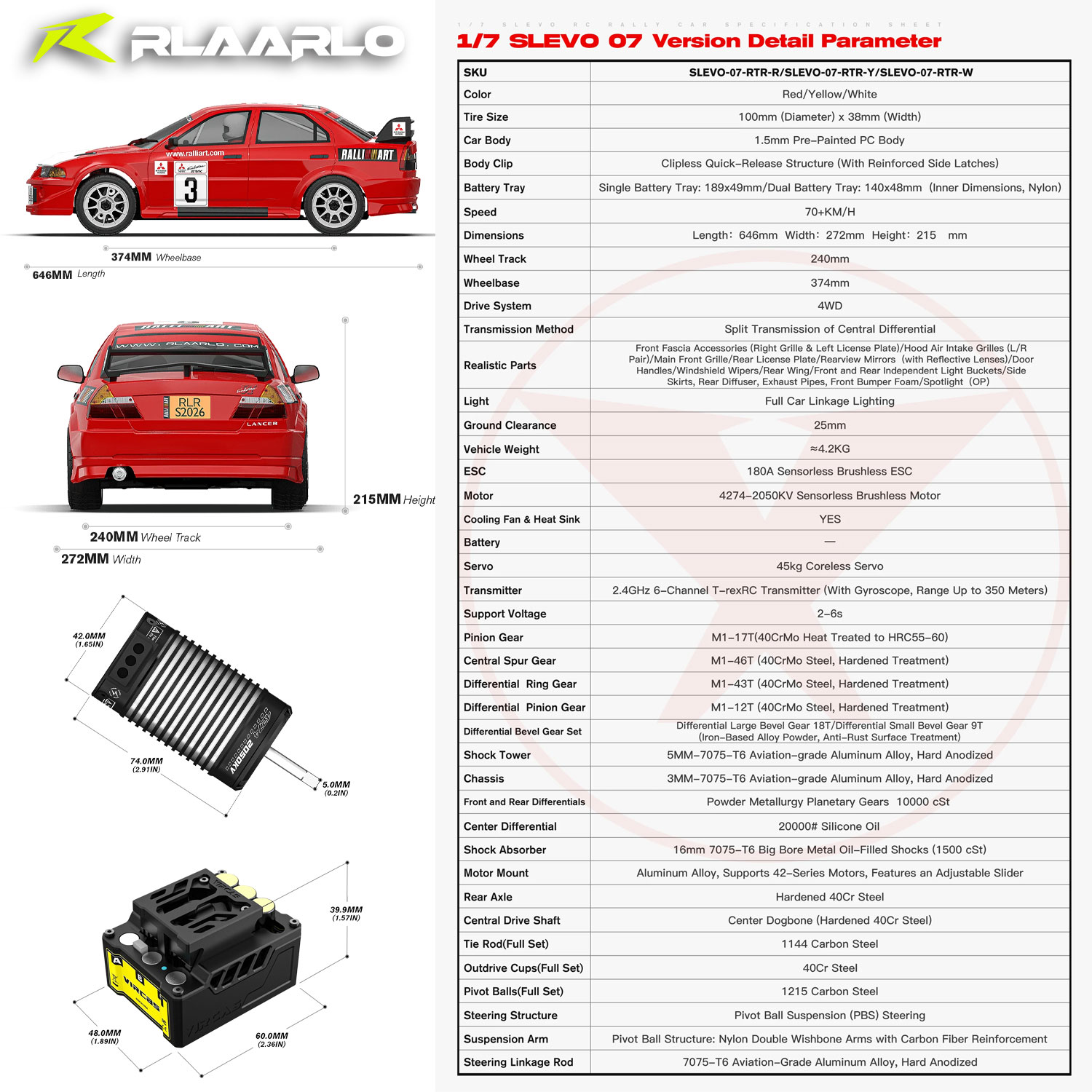 三菱官方授權 Rlaarlo Mitsubishi EVO 6.5 無刷四驅拉力遙控車 SLEVO-07
