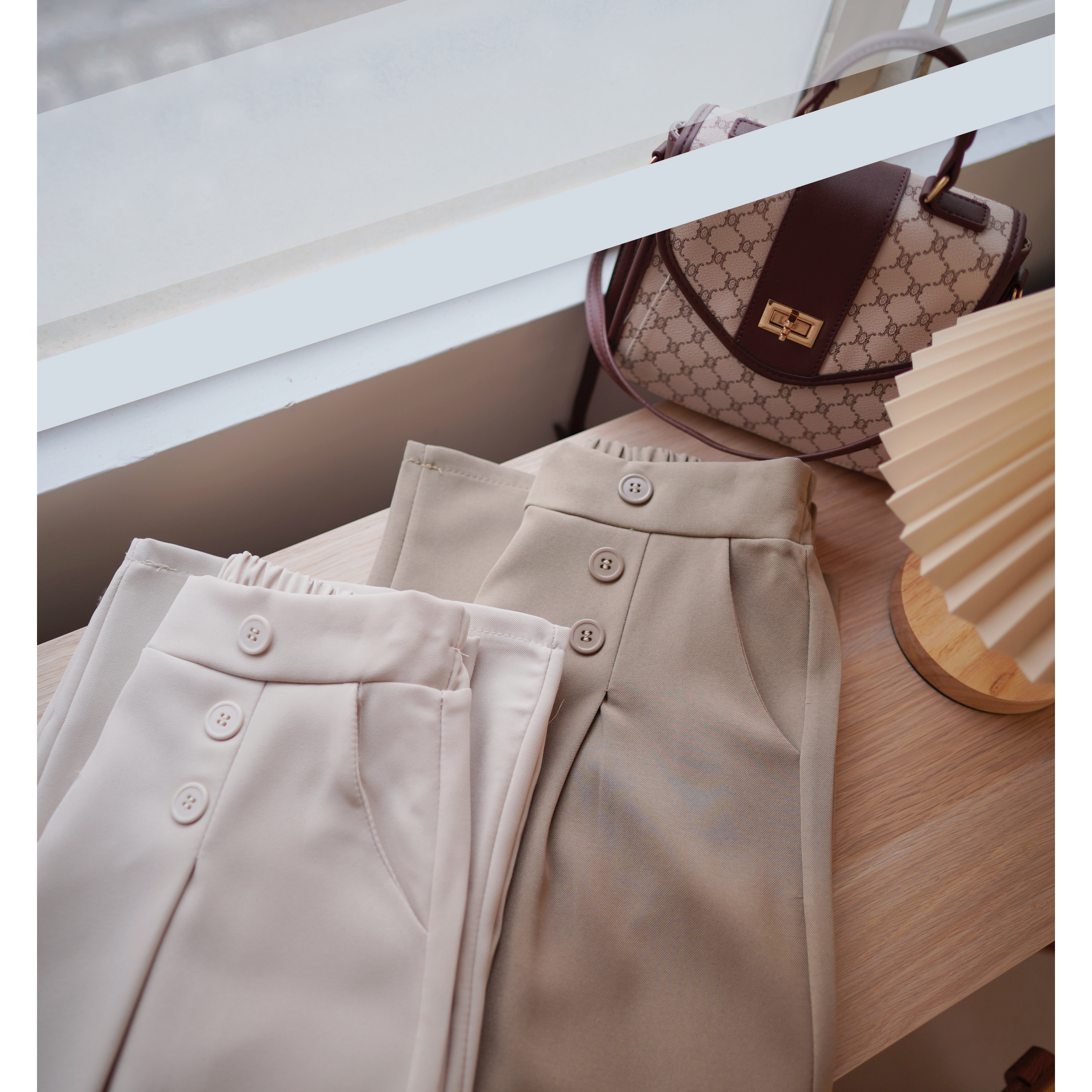 百搭知性の選💮排鈕闊腳長褲(KR)杏色310737