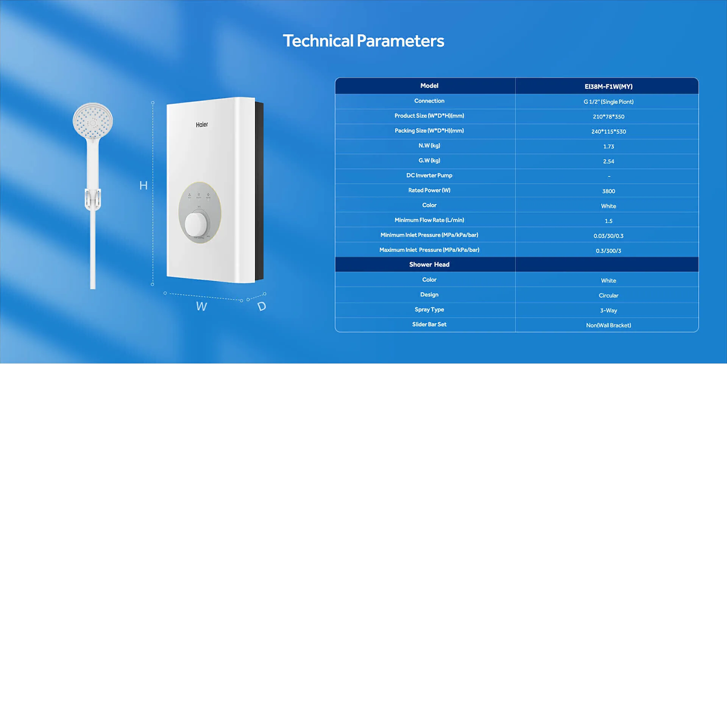 Haier 3.8kW Non-Pump Water Heater (EI38M-F1W)