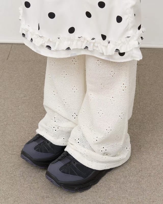 eyelet punch bootcut pants