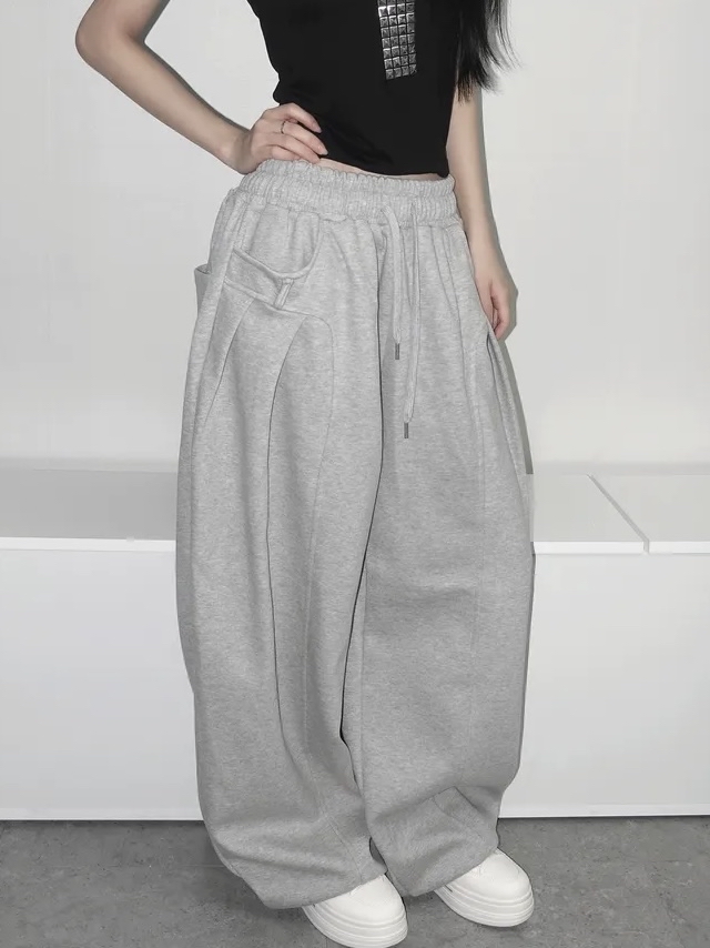 Oversized Curved Wide-Leg Sweatpants(Unisex)