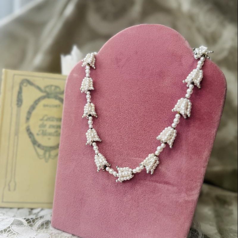 Rare! Vintage Faux Pearl Lily of the Valley Necklace(MT2470)