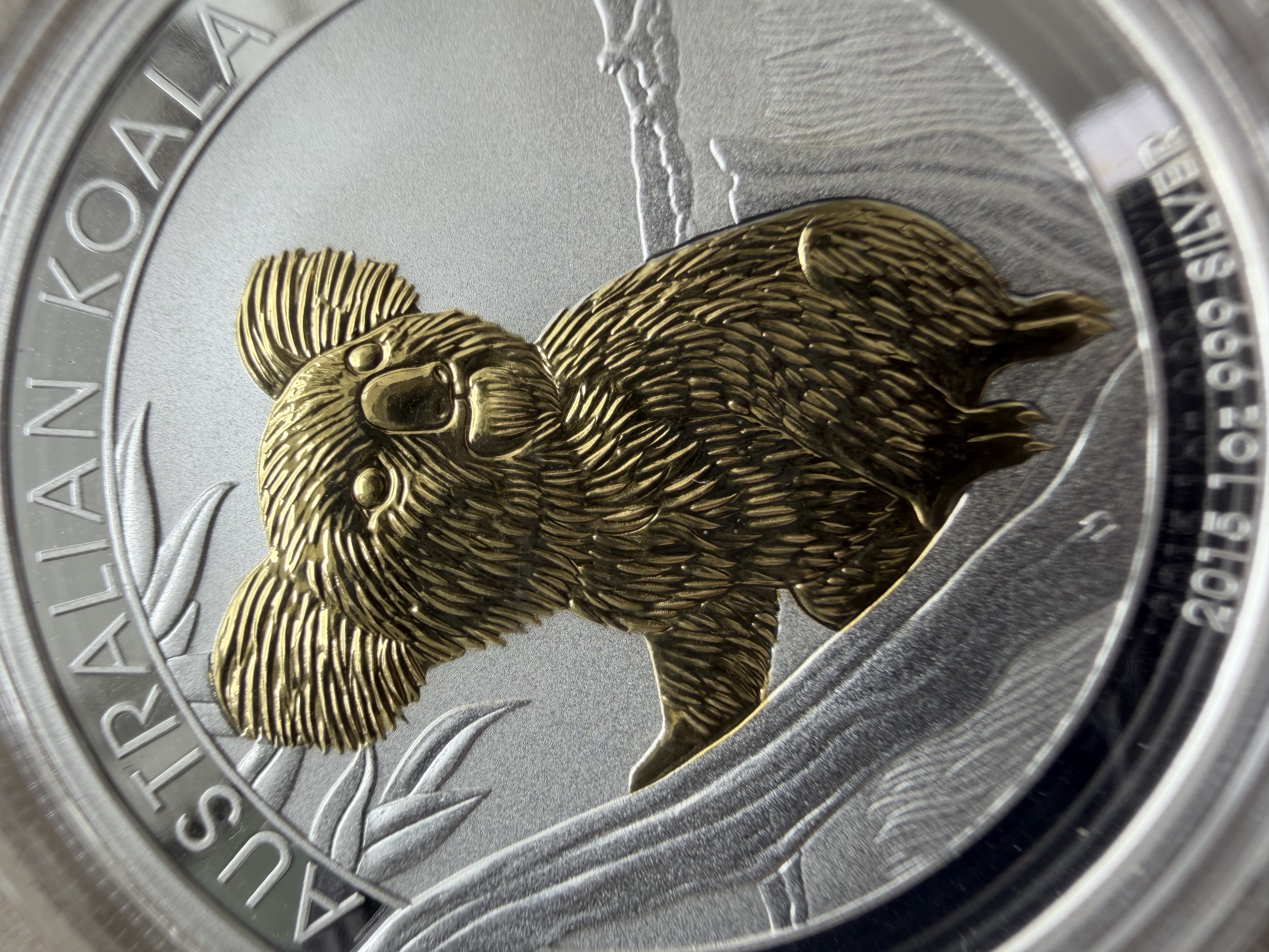 PERTH MINT 2015 1oz 🇦🇺 Aus Koala Gold Gilded Silver 999 - Limited 5000pcs 31.135g Silver Bar